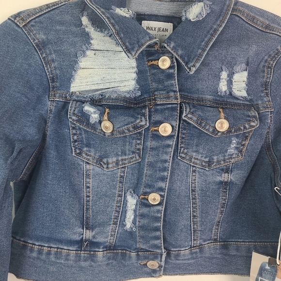 Women's NWT Wax Jean Stretch Denim Trucker Jacket Medium Wash Jacket Size Small - Picture 2 of 7